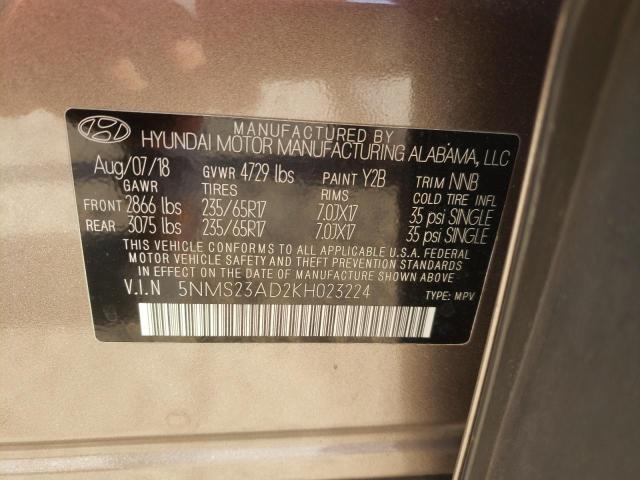 2019 HYUNDAI SANTA FE S 5NMS23AD2KH023224