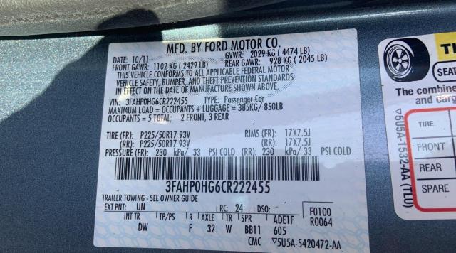 3FAHP0HG6CR222455 Ford Fusion Se 2012. Фото: 9