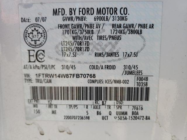1FTRW14W87FB70768 Ford F150 Super 2007. Фото: 9