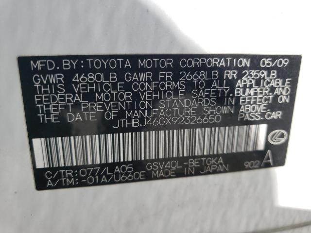 JTHBJ46GX92326650 Lexus Es 350 2009. Фото: 9