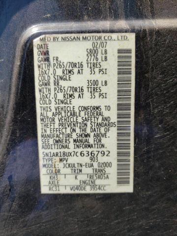 5N1AR18UX7C636792 Nissan Pathfinder 2007. Фото: 9
