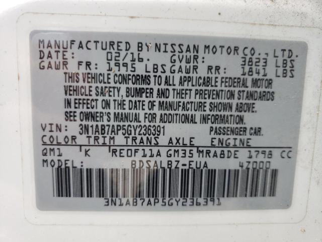 2016 NISSAN SENTRA S 3N1AB7AP5GY236391