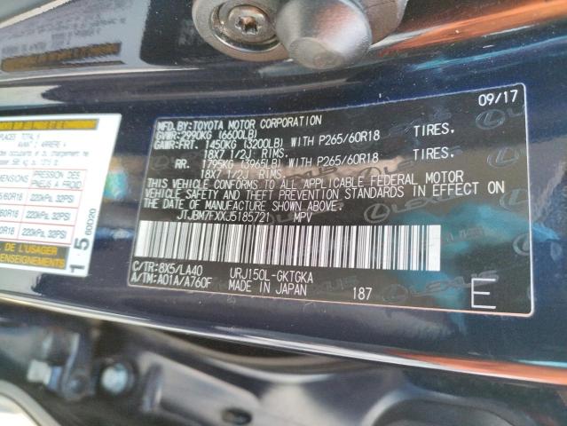 2018 LEXUS GX460 JTJBM7FXXJ5185721