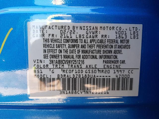 2022 NISSAN SENTRA 3N1AB8CV9NY251216