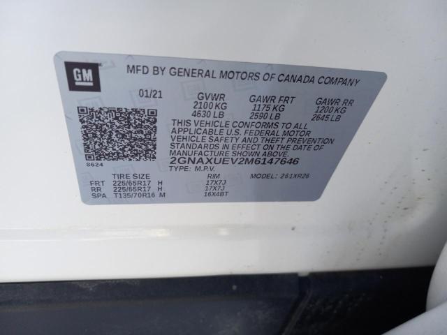 2GNAXUEV2M6147646 Chevrolet Equinox Lt 2021. Фото: 9