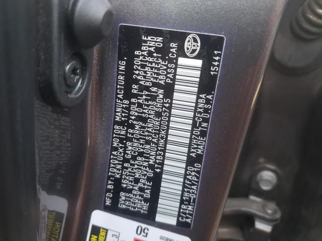 2019 TOYOTA CAMRY LE 4T1B31HK3KU005745