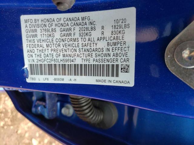 2020 HONDA CIVIC LX 2HGFC2F60LH596947