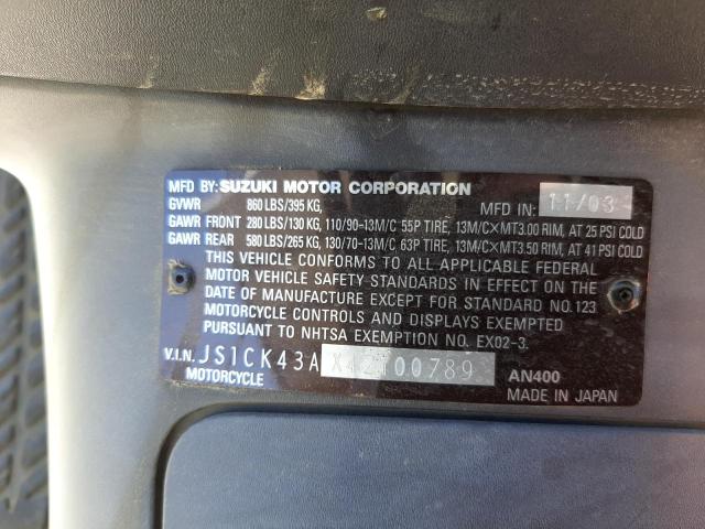 2004 SUZUKI AN400 K3 JS1CK43AX42100789