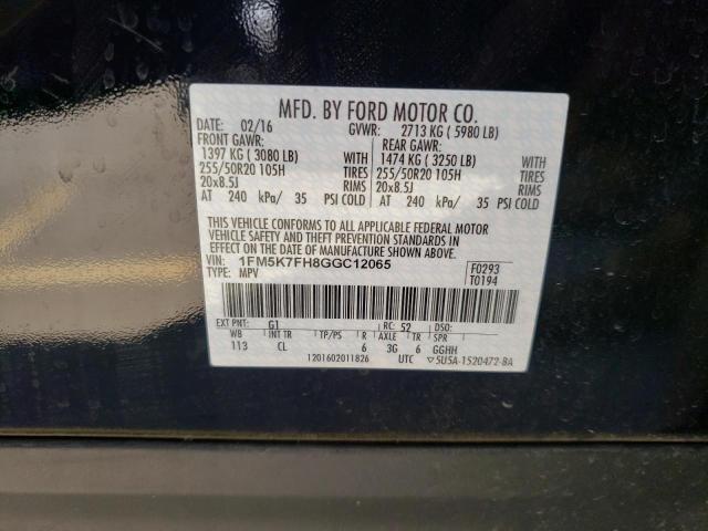 2016 FORD EXPLORER L 1FM5K7FH8GGC12065