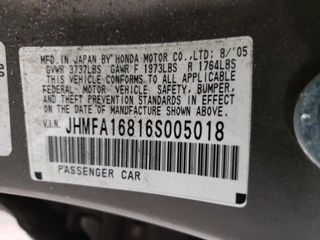 JHMFA16816S005018 Honda Civic Ex 2006. Фото: 9
