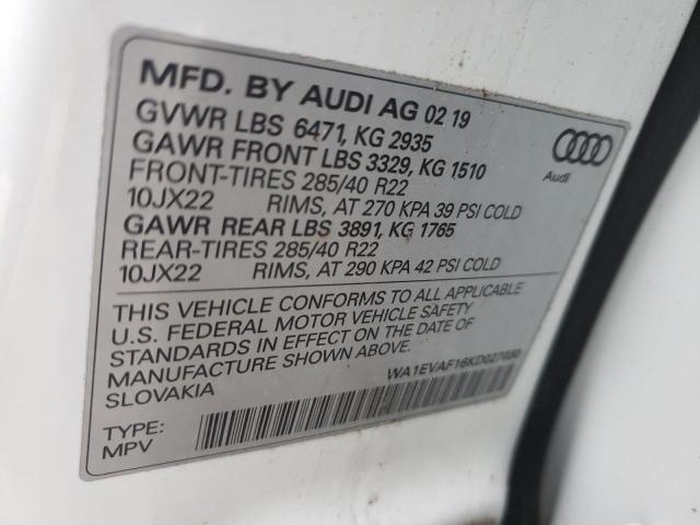 2019 AUDI Q8 PREMIUM WA1EVAF16KD027030