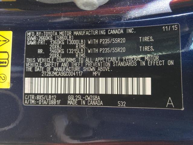 2T2BZMCA9GC004117 Lexus Rx 350 Bas 2016. Фото: 9