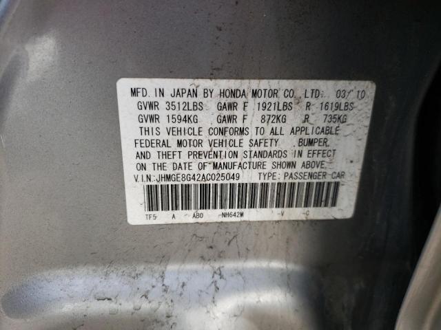 JHMGE8G42AC025049 Honda Fit Sport 2010. Фото: 9