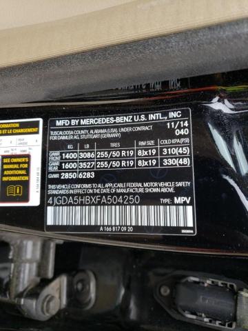 2015 MERCEDES-BENZ ML 350 4MA 4JGDA5HBXFA504250