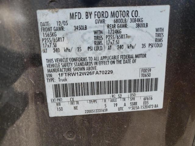 1FTRW12W26FA70229 Ford F150 Super 2006. Фото: 9