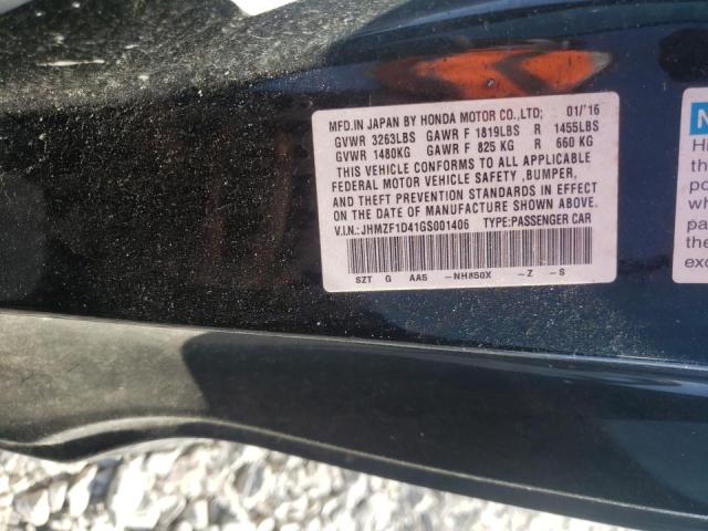 2016 HONDA CR-Z JHMZF1D41GS001406