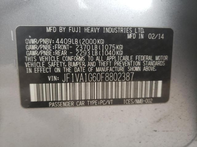 2015 SUBARU WRX LIMITE JF1VA1G60F8802387