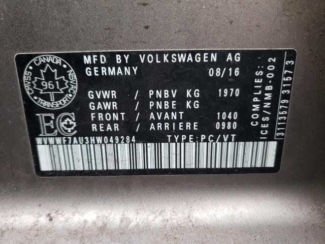 2017 VOLKSWAGEN GOLF R WVWWF7AU3HW049284