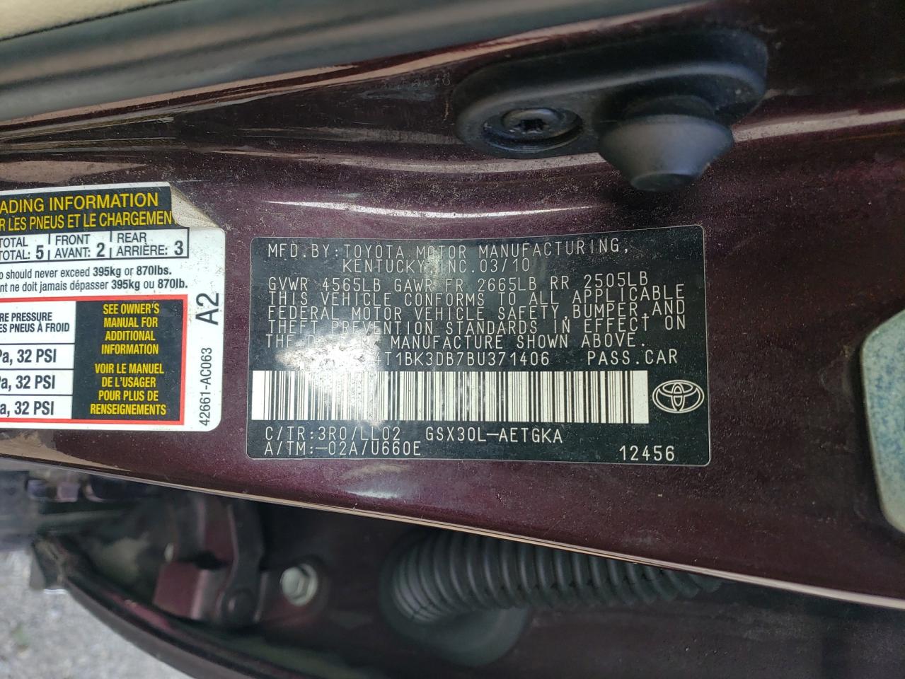 2011 Toyota Avalon Base VIN: 4T1BK3DB7BU371406 Lot: 79947904