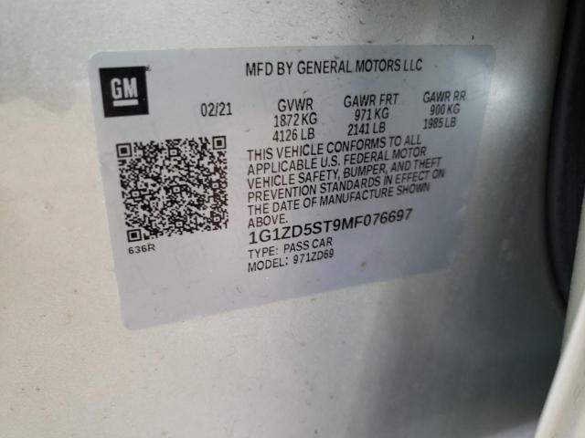 1G1ZD5ST9MF076697 Chevrolet Malibu Lt 2021. Фото: 9
