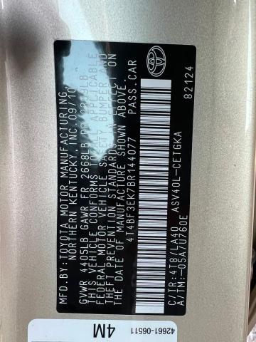4T4BF3EK7BR144077 Toyota Camry Base 2011. Фото: 9