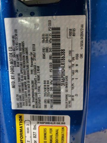2020 FORD FUSION SE 3FA6P0HD4LR186388