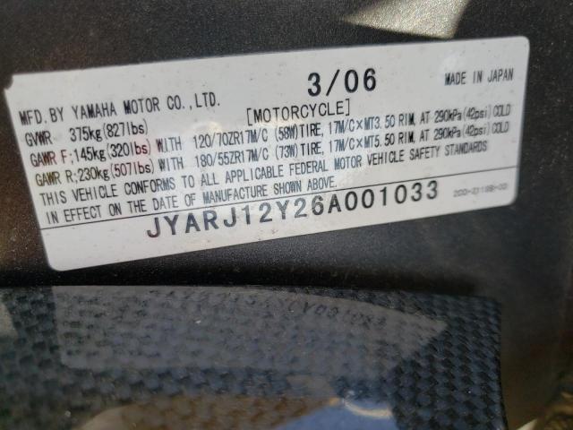 2006 YAMAHA YZFR6 C JYARJ12Y26A001033