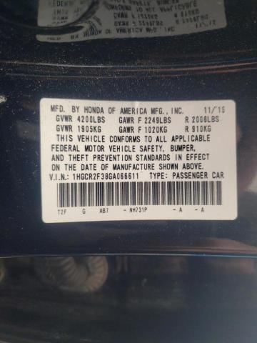 1HGCR2F38GA066611 Honda Accord Lx 2016. Фото: 9