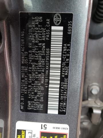 2019 TOYOTA CAMRY 4C 4T1B11HKXKU795566