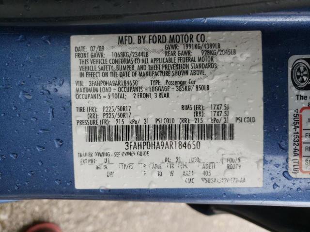 3FAHP0HA9AR184650 Ford Fusion Se 2010. Фото: 9