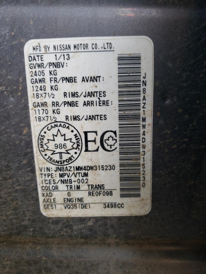 2013 Nissan Murano S VIN: JN8AZ1MW4DW315230 Lot: 41513192