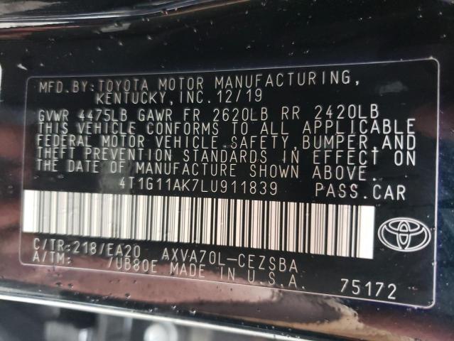 2020 TOYOTA CAMRY SE 4T1G11AK7LU911839