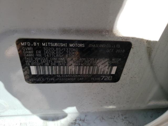 2019 MITSUBISHI MIRAGE LE ML32A5HJ2KH002307