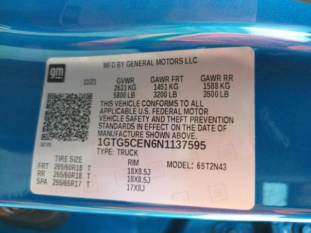 2022 GMC CANYON ELE 1GTG5CEN6N1137595