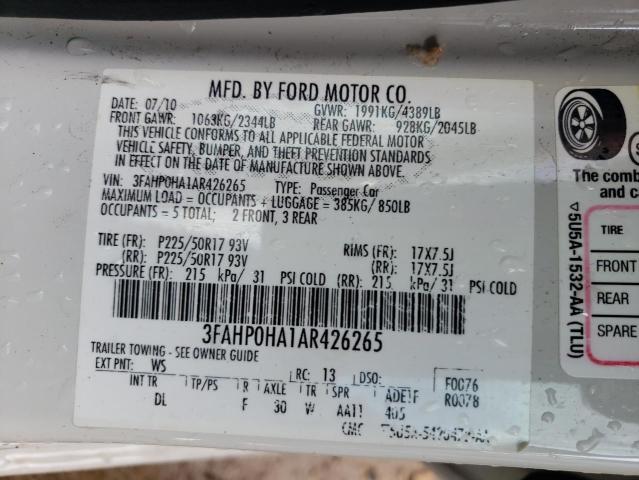 3FAHP0HA1AR426265 Ford Fusion Se 2010. Фото: 9