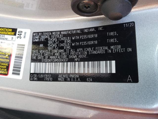 2021 TOYOTA SIENNA XSE 5TDDSKFC6MS004937