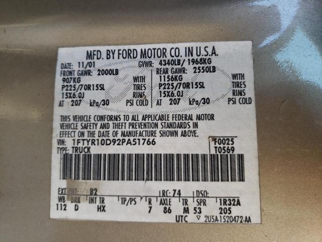 1FTYR10D92PA51766 Ford Ranger 2002. Фото: 9