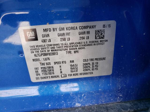 2015 CHEVROLET TRAX 1LS KL7CJPSB6FB220013