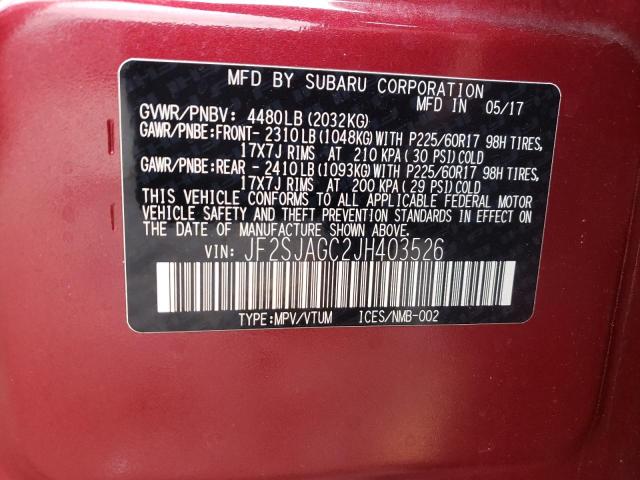2018 SUBARU FORESTER 2 JF2SJAGC2JH403526