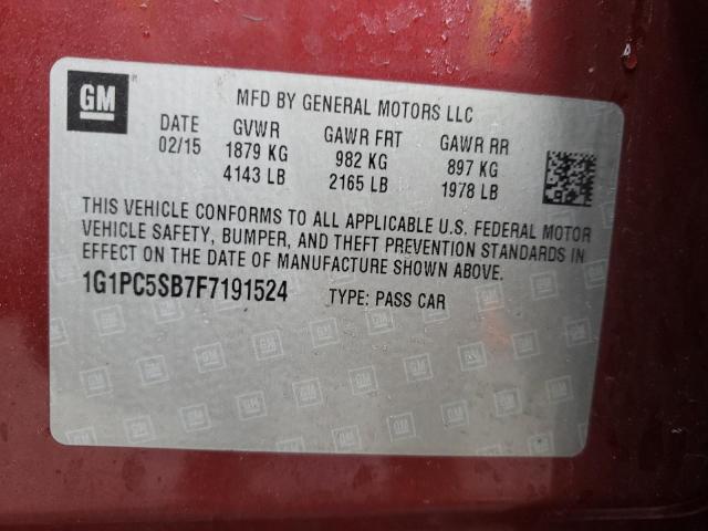 2015 CHEVROLET CRUZE LT 1G1PC5SB7F7191524