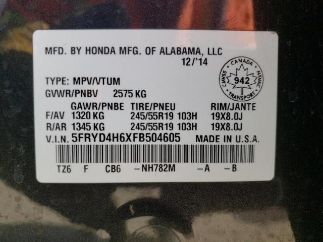 2015 ACURA MDX TECHNO 5FRYD4H6XFB504605