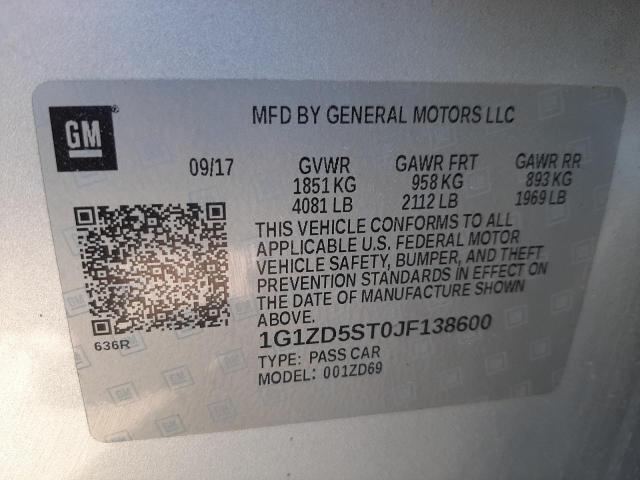 1G1ZD5ST0JF138600 Chevrolet Malibu Lt 2018. Фото: 9