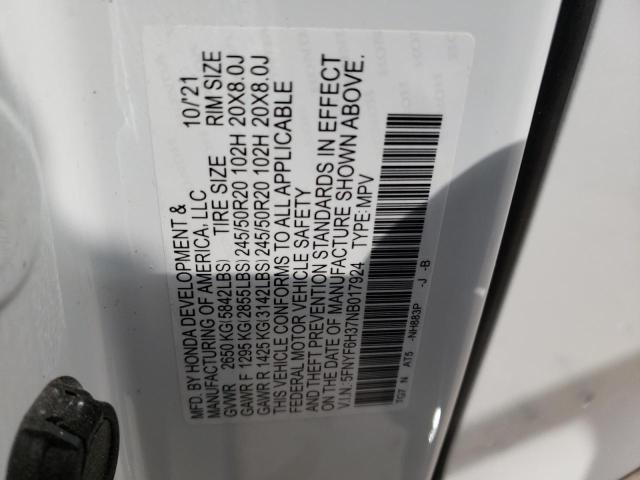 2022 HONDA PILOT SPOR 5FNYF6H37NB017924