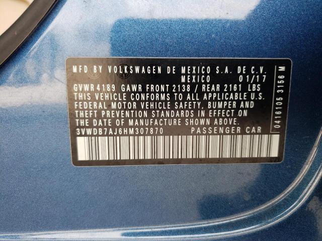 2017 VOLKSWAGEN JETTA SE 3VWDB7AJ6HM307870