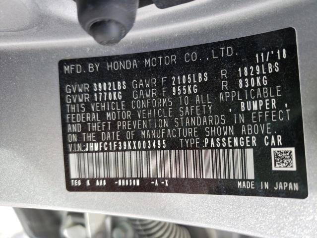 JHMFC1F39KX003495 Honda Civic Ex 2019. Фото: 9