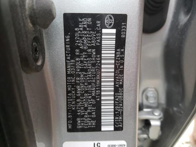 4T1B11HK8KU772464 Toyota Camry L 2019. Фото: 9