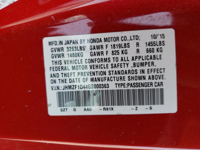 2016 HONDA CR-Z JHMZF1D44GS000363