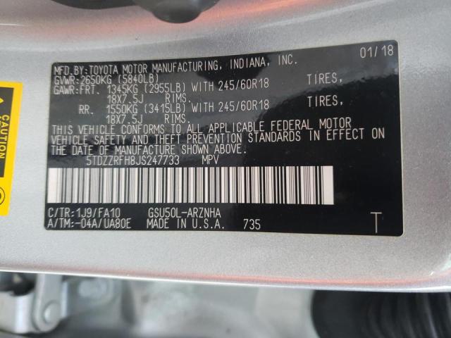 5TDZZRFH8JS247733 Toyota Highlander 2018. Фото: 9