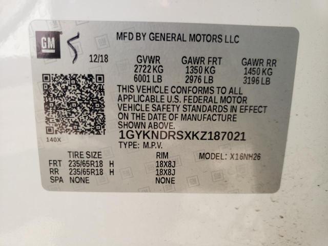 2019 CADILLAC XT5 LUXURY 1GYKNDRSXKZ187021