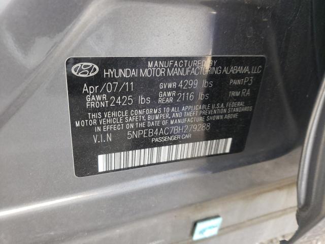 5NPEB4AC7BH279288 Hyundai Sonata Gls 2011. Фото: 9